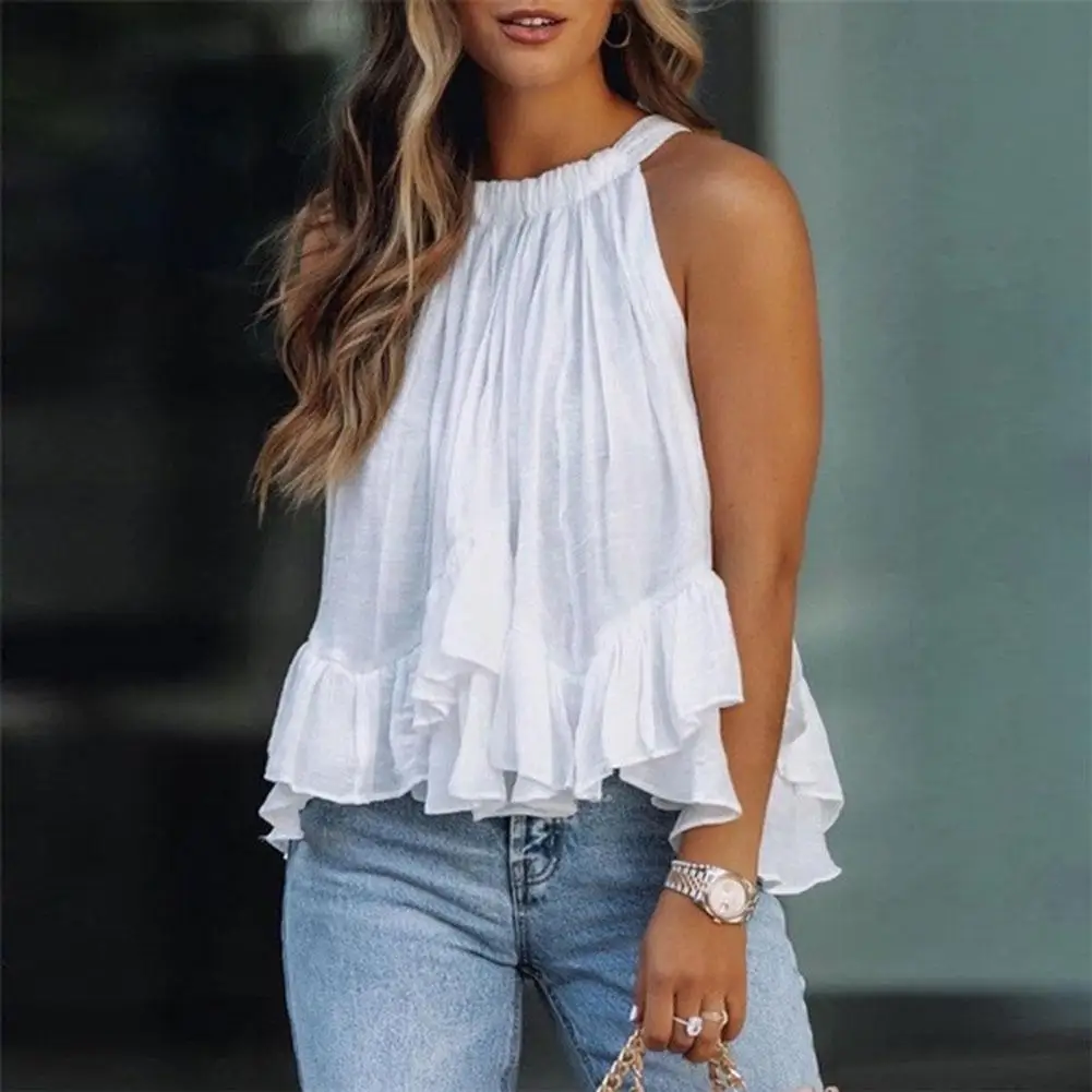 

2021 Fashion Trend Women Ladies Sexy Halter Denim Imitation Tanks Sleeveless Jean Camisole Top Casual Up Vest Lace Color L7r1