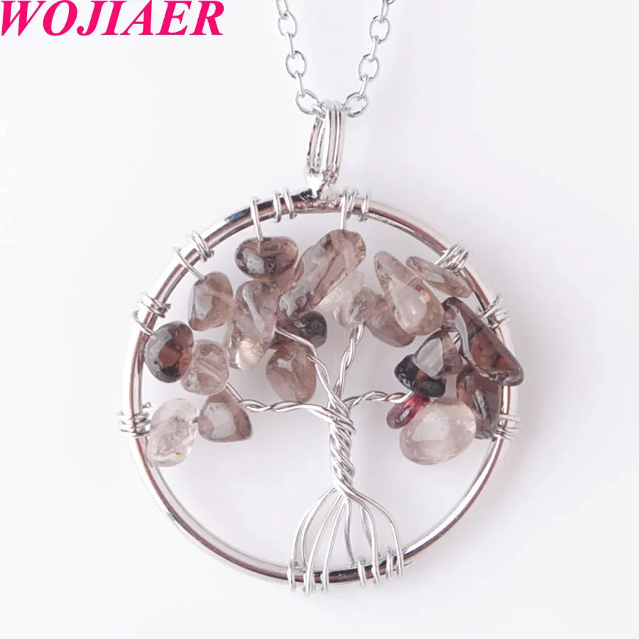 WOJIAER подвеска с деревом жизни серебряный цвет кристалл серый кварц драгоценный