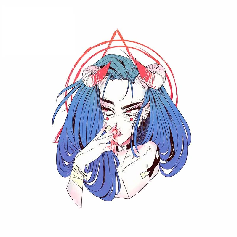 

Funny Horn Girl Car Stickers Styling Cartoon Auto Laptop Bumper Decals Graphics Scratch-Proof Waterproof Draw Sticker KK13*10cm