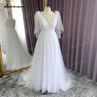 Винтажное пляжное свадебное платье с V-образным вырезом, свадебное платье, скромное белое платье для невесты, богемное искусственное кружевное свадебное платье, реальное фото