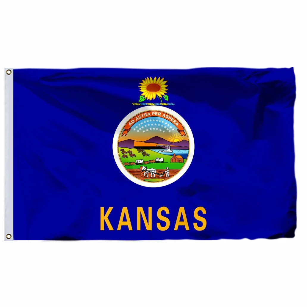 

Флаг штата США, Канзас, 3 Х5 футов, США, 2 х3 фута, сшитый высококачественный баннер с двойной строчкой, 90 х2, 5 см, США для украшения дома