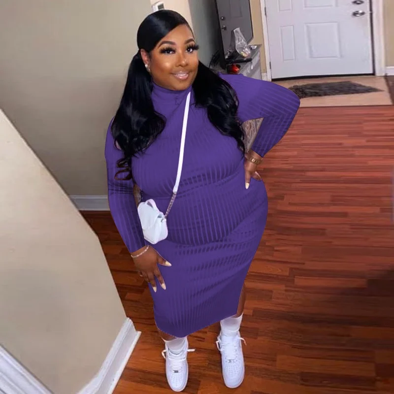 

Big Beautiful Women Dress Bodycon Pullover Robe High Elastics Female Robe Knitted Split Vestidos Women Plus Size Dress