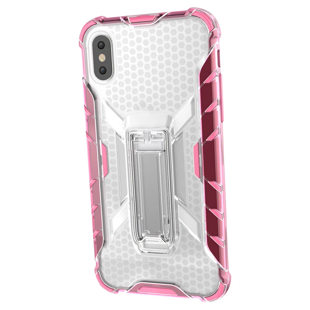 Luxury Shockproof Phone Case For iPhone 7 X XS 6 6S 8 Plus Colorful Transparent Kickstand TPU+PC Back Cover |
