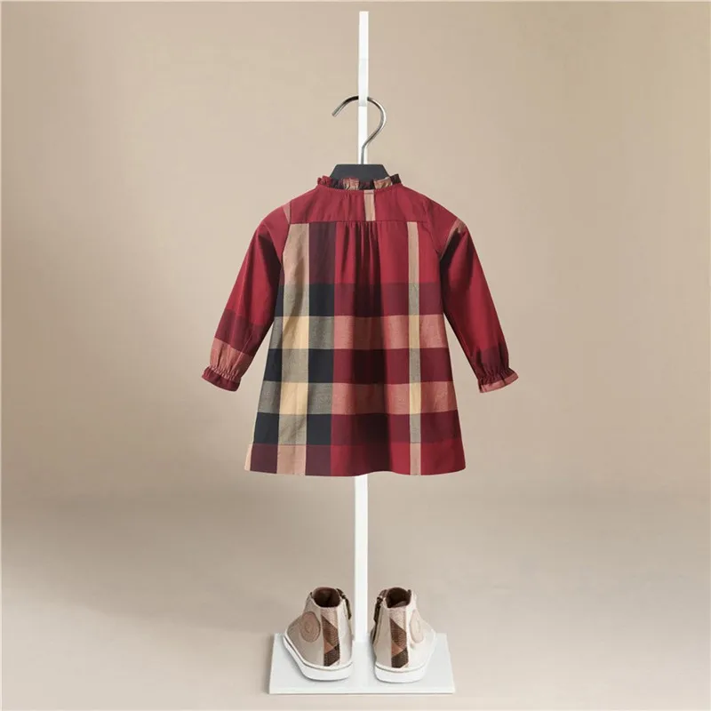 Spring Winter Girl Dress Cotton Long Sleeve Children Dresses Lattice Stripe Kids for Girls Fashion Clothing Bebe | Детская одежда и