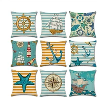 rudder anchor cushion covers starfish compass linen pillow case home decor living sofa steamship lighthouse pillowcase 4545cm