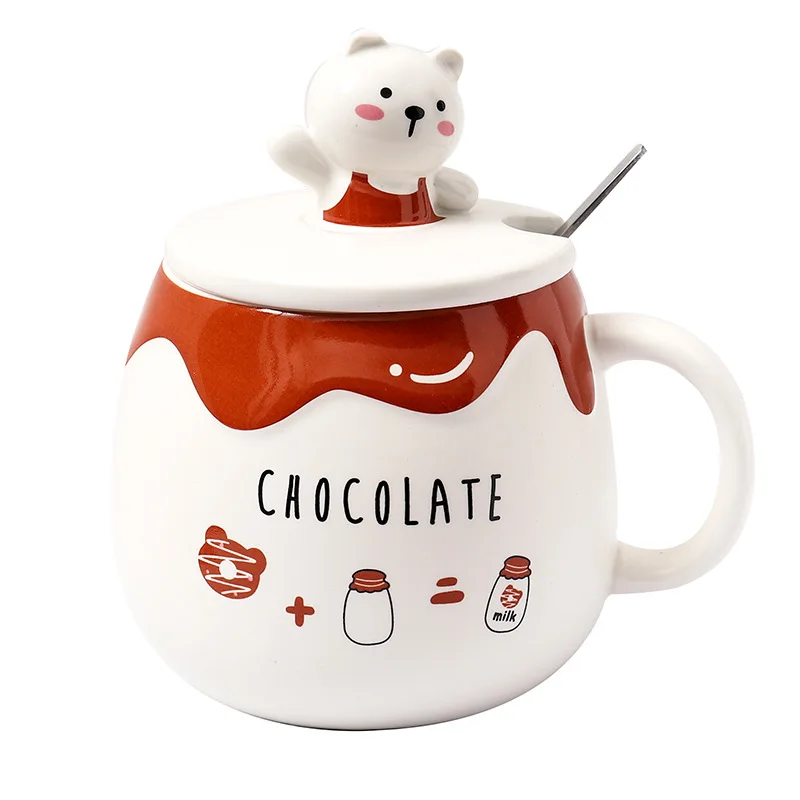 

600ML Creative Bear Spoon with Cover Cute Cartoon Ceramic Cup Household Large Capacity Water Cup