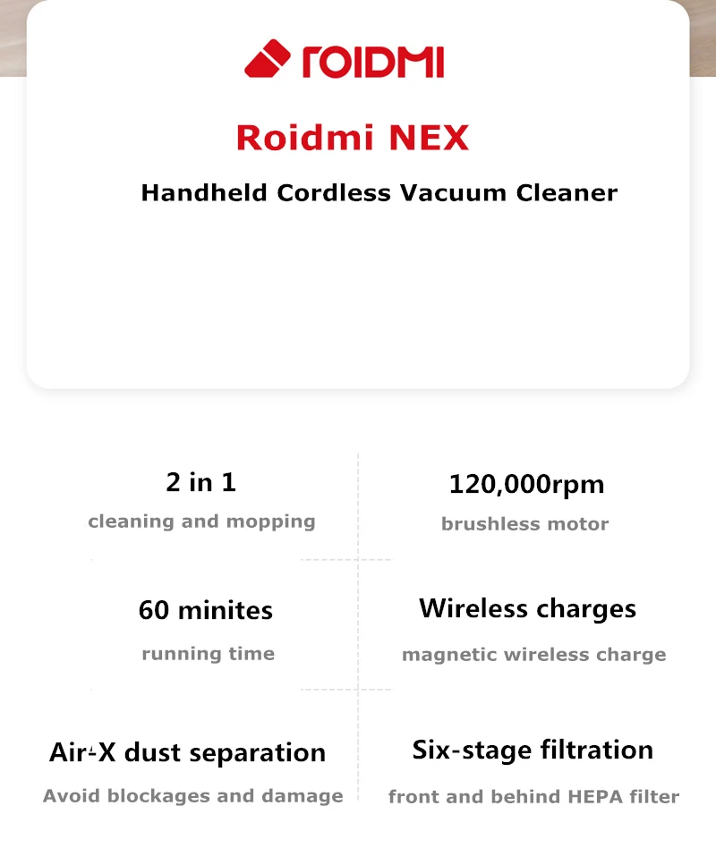 Xiaomi Roidmi NEX Storm Ручной беспроводной пылесос 2 в 1 сухая и влажная Беспроводная Магнитная Зарядка