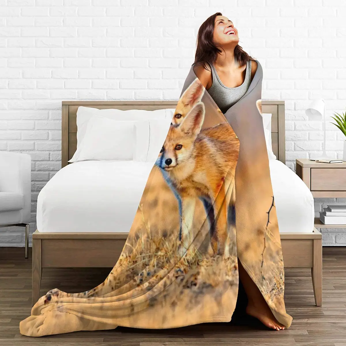 

Fashion animal Fox 3D printing printed blanket bedspread blanket retro bedding square picnic wool soft blanket Quick Dry
