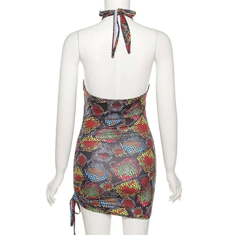 

2021 Summer Women's New Fashion Sexy Cross Halter Drawstring Folded Hip Skirt Nightclub Wearing Dress Dresses for Women