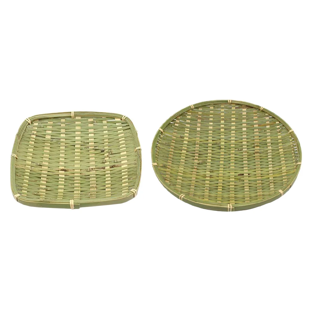 

2Pcs Bamboo Woven Trays Bread Trays Decorative Serving Baskets Vegetable Baskets