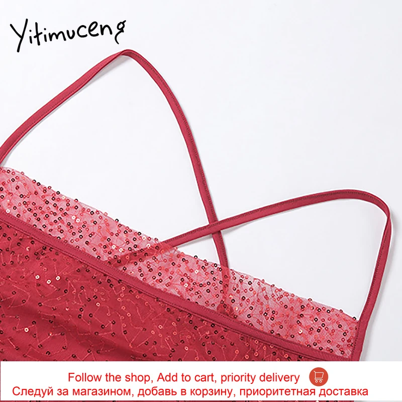 

Ytinuceng Red Bright Silk Tank Top Women Crop Top Sexy Club Backless Slim Spaghetti Strap Cami 2021 Summer Fashion Vest Clothes