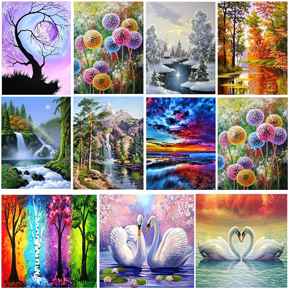 

Алмазная живопись «сделай сам», алмазная живопись, полностью круглая Алмазная вышивка, бусины, деревья, картина стразы, пейзаж, мозаика, иск...