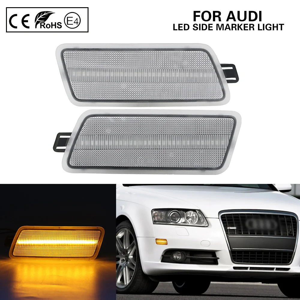 

2X Прозрачный светодиодный передний бампер, боковой, габаритный фонарь для Aud A6 C6 2005-2011 для автомобилей американской версии