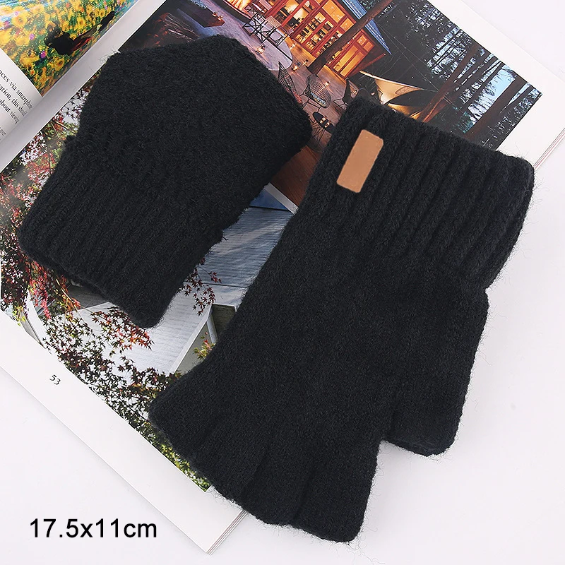 

Knitted Fingerless Gloves Winter Thicken Warm Touch Screen Gloves Unisex Outdoor Stretch Elastic Warm Half Finger Cycling Gloves