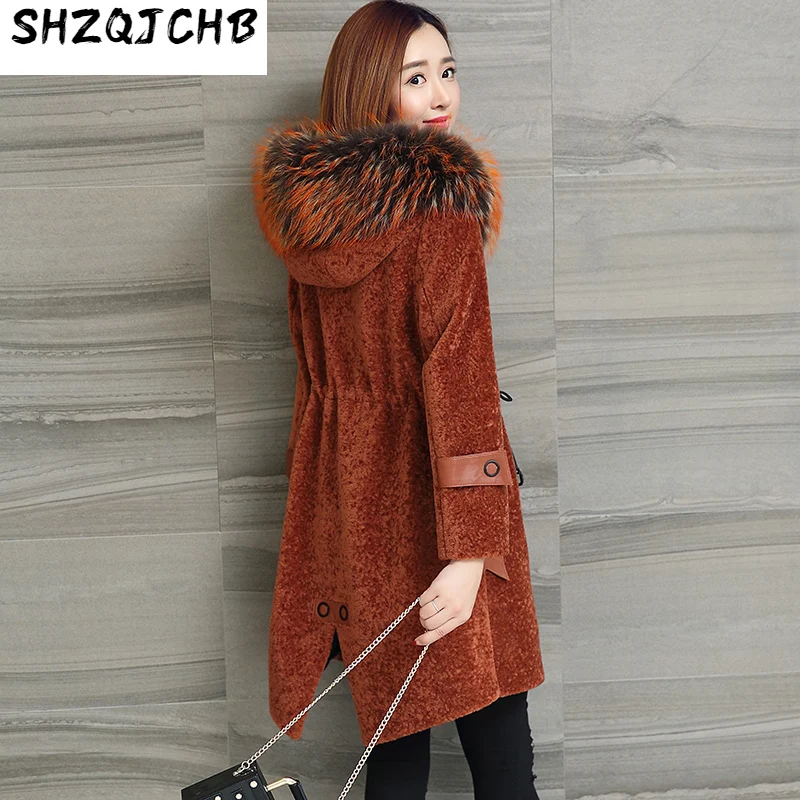 

SHZQ 2021 осень и зима новинка стриженый мех из овечьей шерсти женское среднее и длинное корейское шерстяное пальто с капюшоном