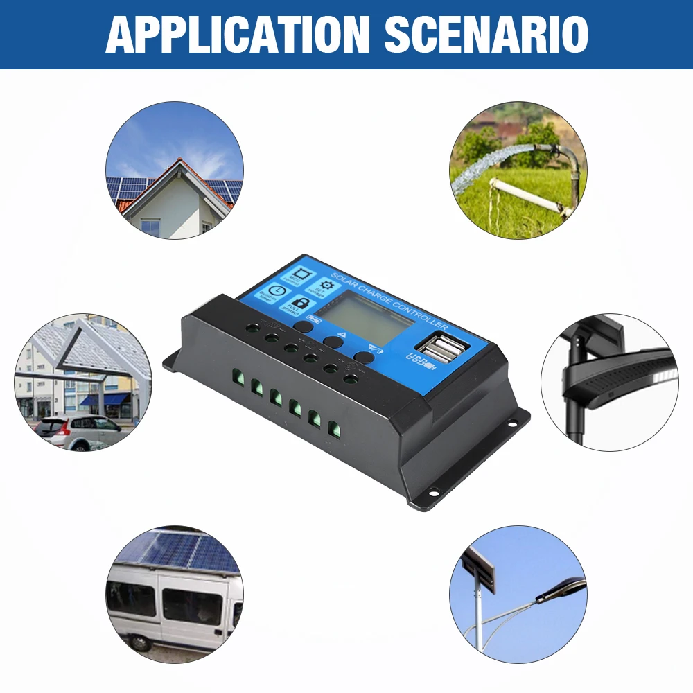 10A 20A 30A 40A 50A 60A Solar Charge Controller 12V 24V Auto PWM 5V Output Regulator PV Home Battery Charger LCD Dual USB |
