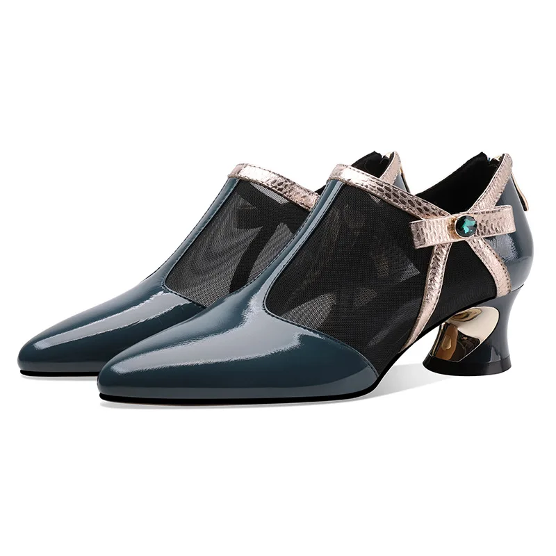 

2021 New Fashion Spring Leather Deep Mouth Single Pumps Women Mesh Breathable Mid-Heel Shoe Sweet Bow Comfortable Ladies Shoes