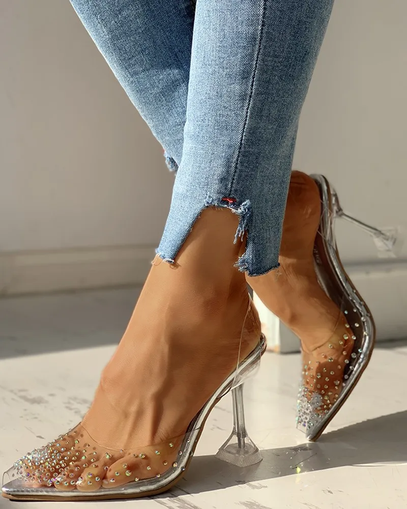 2020 прозрачные туфли-лодочки из ПВХ Босоножки на каблуке-шпильке женские туфли