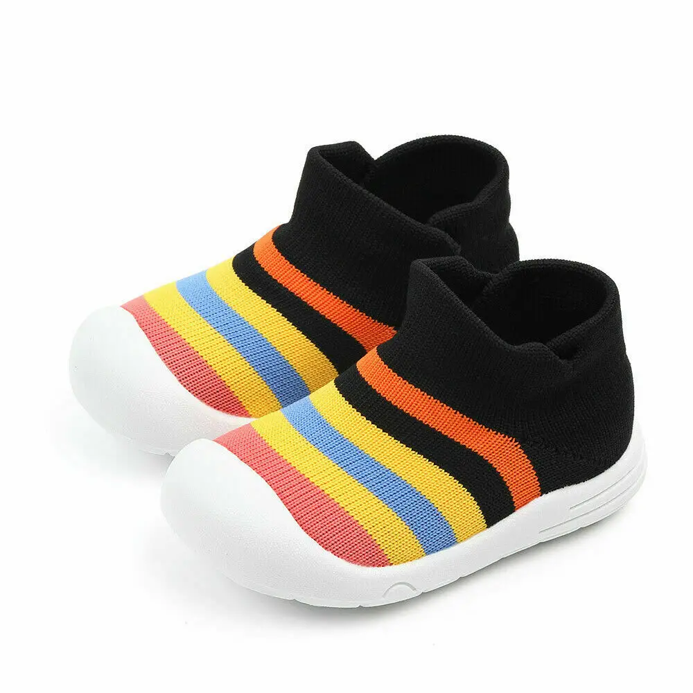 Детская обувь для первых шагов, Осенняя обувь для малышей, унисекс, радужная обувь для детской кроватки, разноцветная эластичная мягкая под... от AliExpress WW