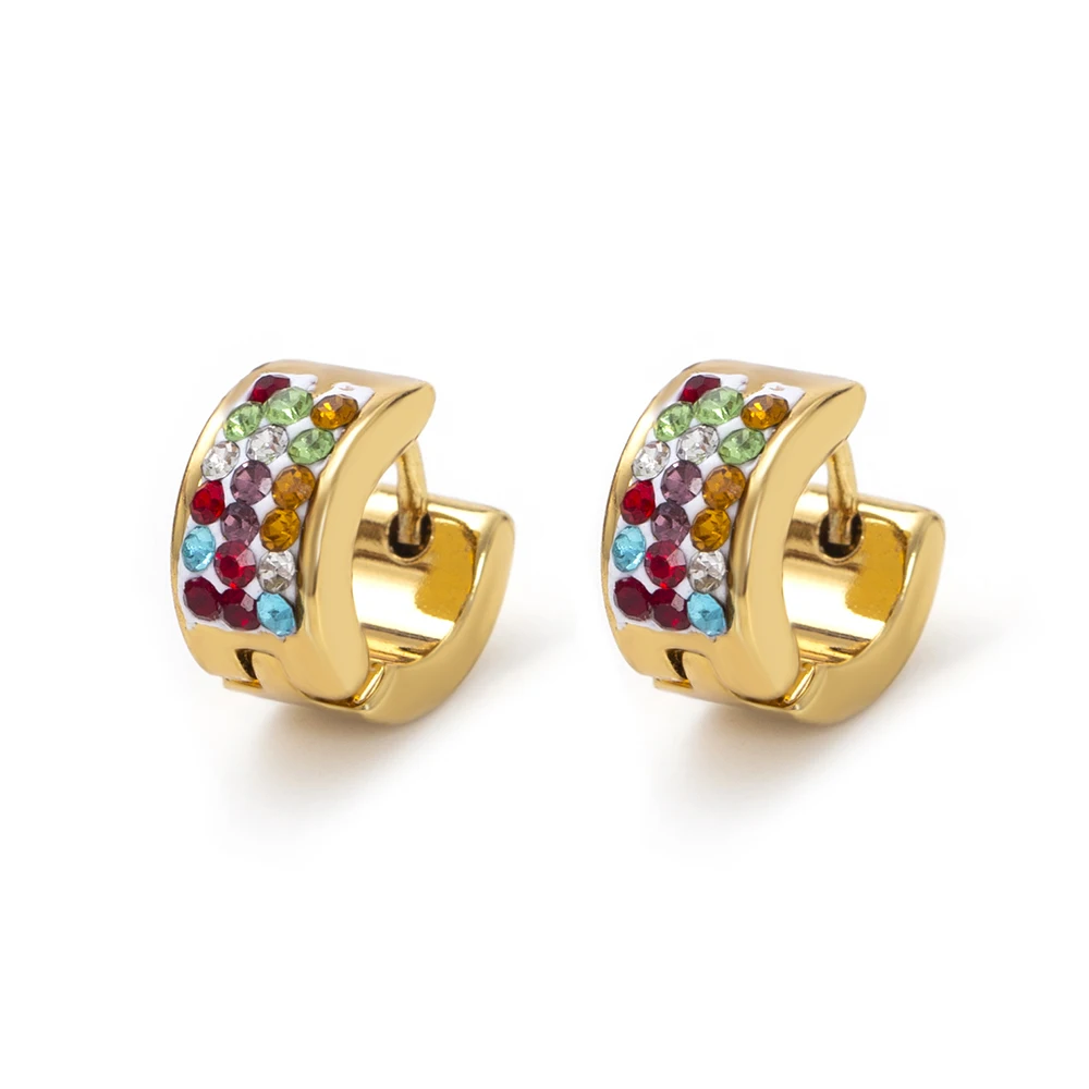 

New Colorful Rhonestone Hot Stainless Steel Hoop Earrings Women Girl Men Punk Rock Circle Earring