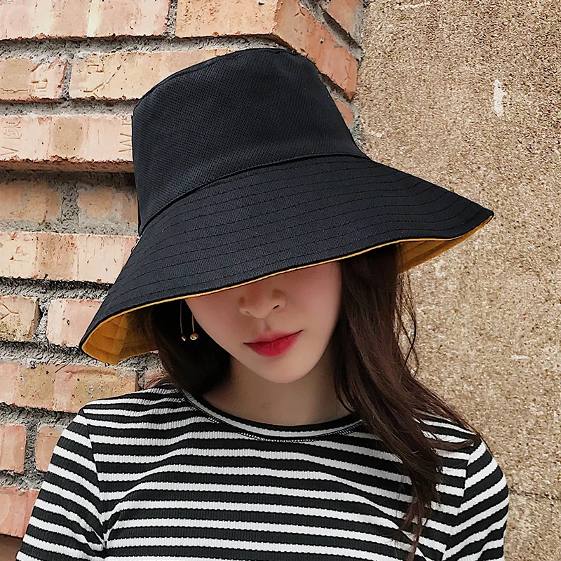 Панама женская двусторонняя универсальная мягкая черная с большими полями |