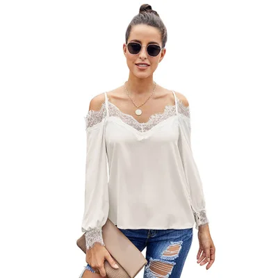 Женская кружевная блузка с v образным вырезом Повседневная Свободная без рукавов