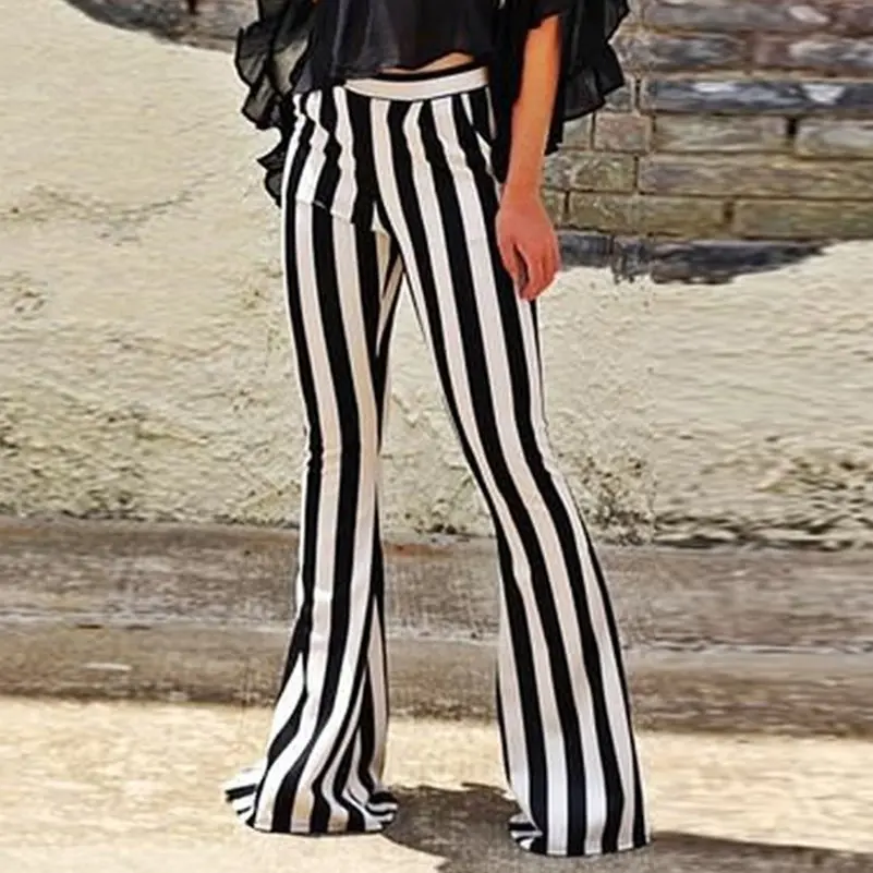 Женские осенние модные вертикальные полосатые широкие брюки с принтом