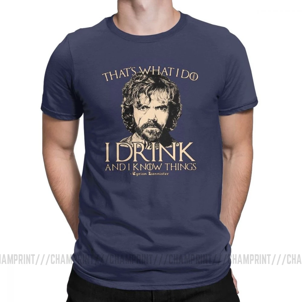 Тёмно-синий Футболка «Игра престолов», футболки с надписью «I Drink And I Know Things», футболки с тирионом ланнистером для мужчин, винтажные топы с вырезом лодочкой, хлопок, 4X, 5X - Цвет: Тёмно-синий