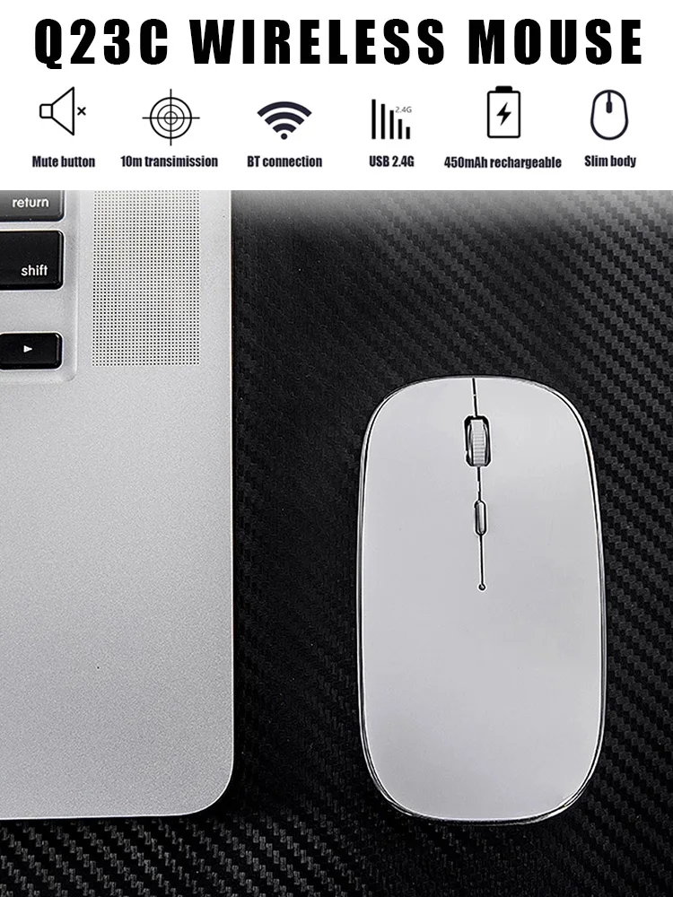 

2.4GHz Wireless Mouse with BT5.1 Dual Mode Laptop Mouse Mute Button with 1200DPI Ergonomic Optical Computer Mice