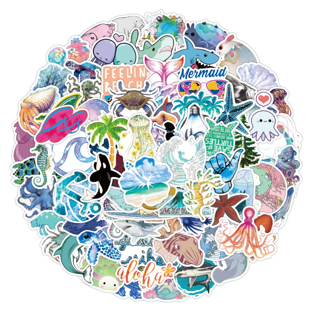 Pegatinas impermeables de animales marinos, decoraci&oacute;n personalizada de equipaje, port&aacute;til, refrigerador, venta al por mayor, 10/30/50 Uds.-4
