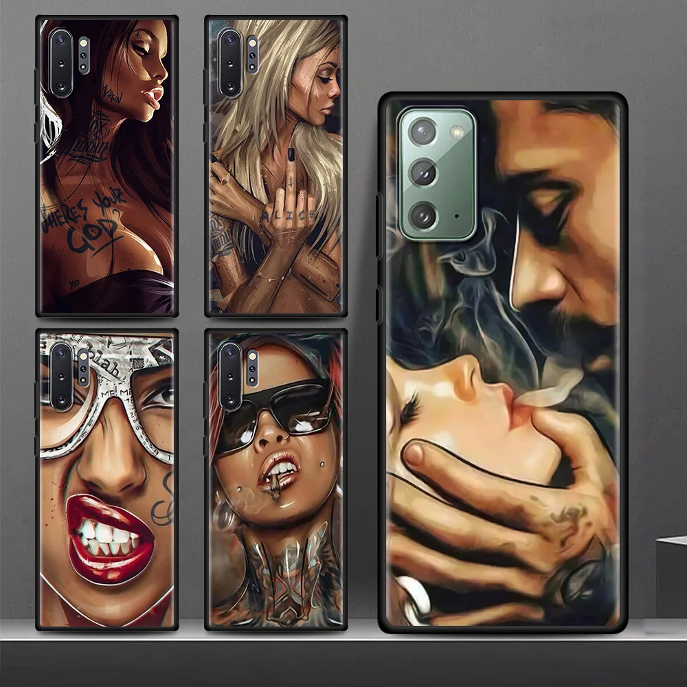 

Sexy Sleeve Tattoo Girl For Samsung Galaxy Note 10 Lite 20 Ultra S21 Plus S20 FE 8 9 Soft Phone Case S10 A71 A51 Black TPU Cover