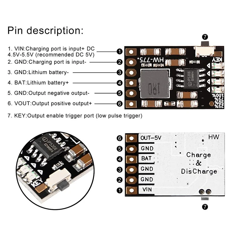 

AM05-6 Pcs 2A 5V Charge Discharge Integrated Module 3.7V 4.2V Lithium Battery Boost Mobile Power Protection DIY