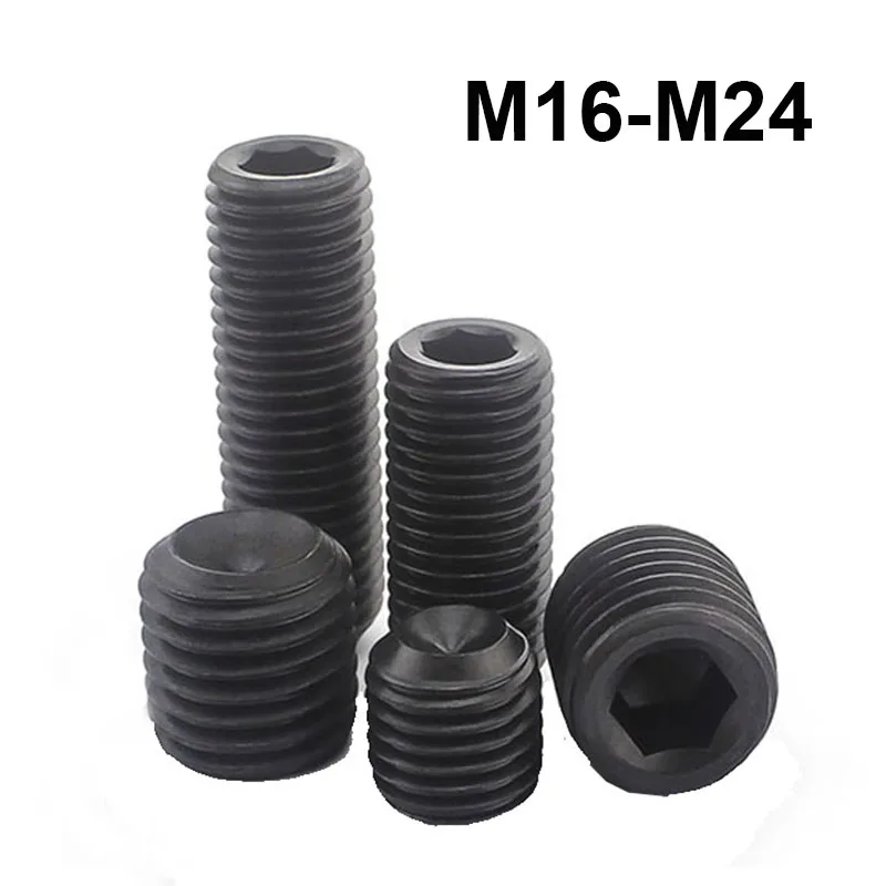 

M16-M24 Black Grade 12.9 Carbon steel Hexagon Socket Concave end Set Screws Cup Point Grub Headless Socket Head Bolts Length 16-