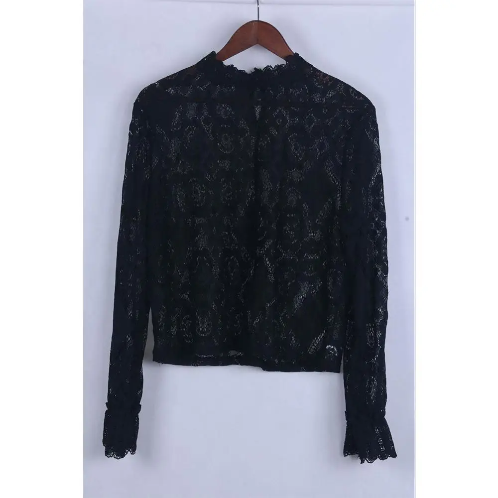 Женская блузка с длинным рукавом-фонариком белая кружевная вышивкой лето 2019 |