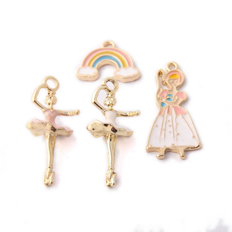 10 шт. ручная работа металлическая эмаль балетная танцовщица балерина радужные