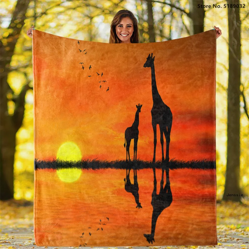 

Жираф семья Фланелевое Флисовое одеяло Золотой закат пледы одеяло забавное одеяло с животными на диване диван кровать теплое постельное по...