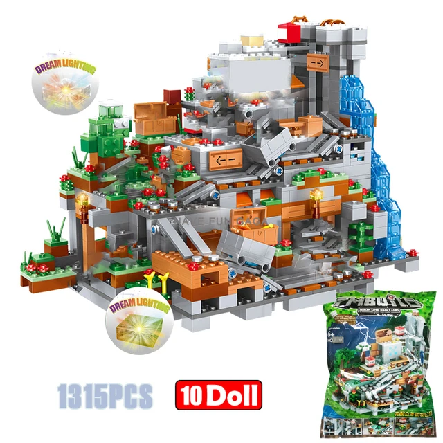 

1315pcs Small Version Compatible 21137 My World with Multifuncational Building Blocks Table Mountain Cave figures Bricks Toys