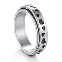 rotatable stainless steel love ring for women silver color heart casual male stylish punk spinner party jewelry gift hot sale