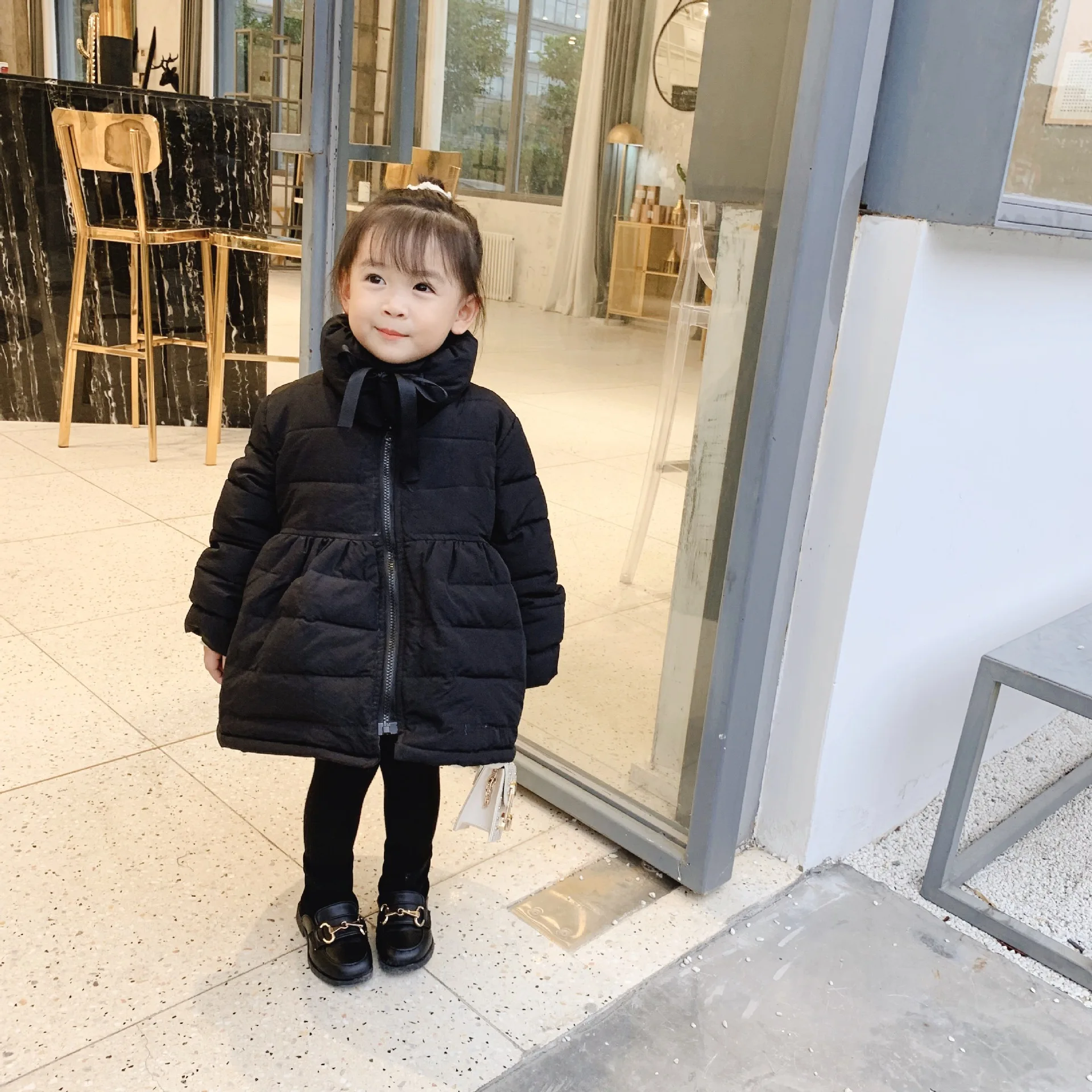 Зимнее пальто для девочек Новое поступление хлопковое однотонное утепленное и