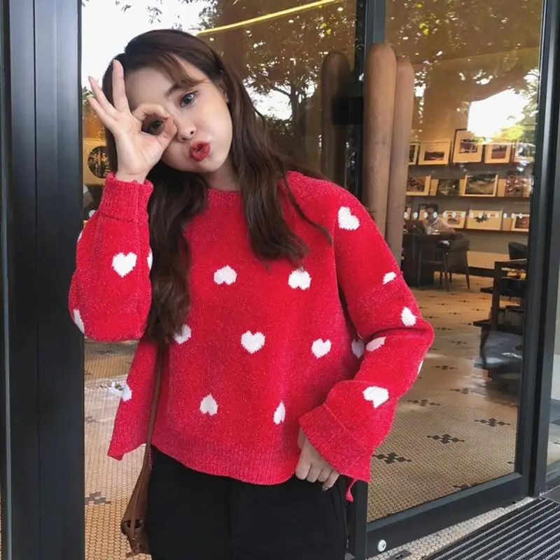 Корейские женские свободные топы с длинными рукавами и принтом Love