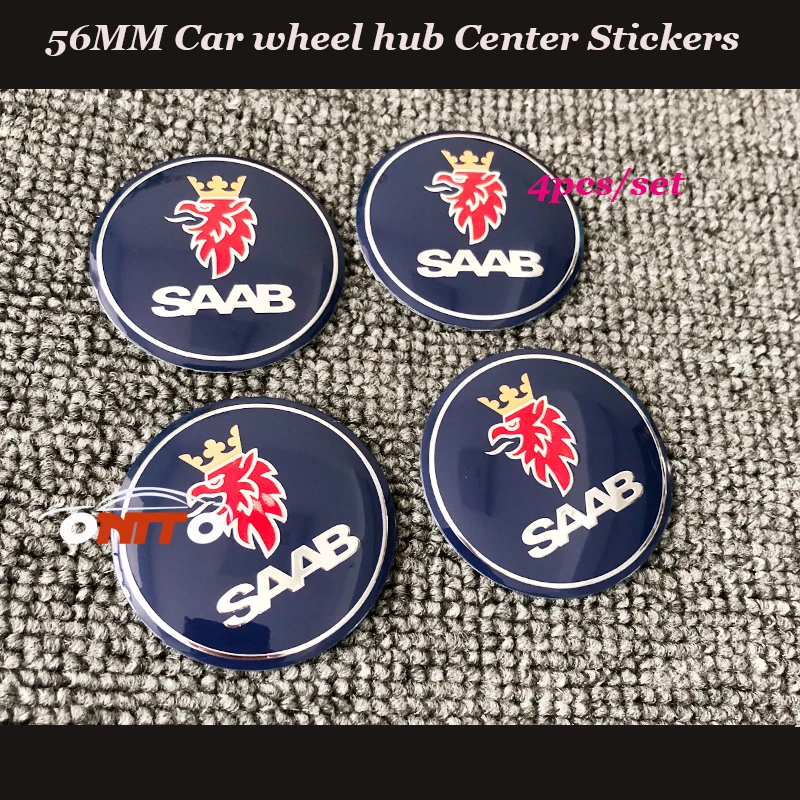

4pcs/lot 56mm ABS Car logo Badge Emblem Wheel hub stickers for Saab 9-3 9-5 93 95 BJ SCS ABS Label 56mm 2.20inch Decals