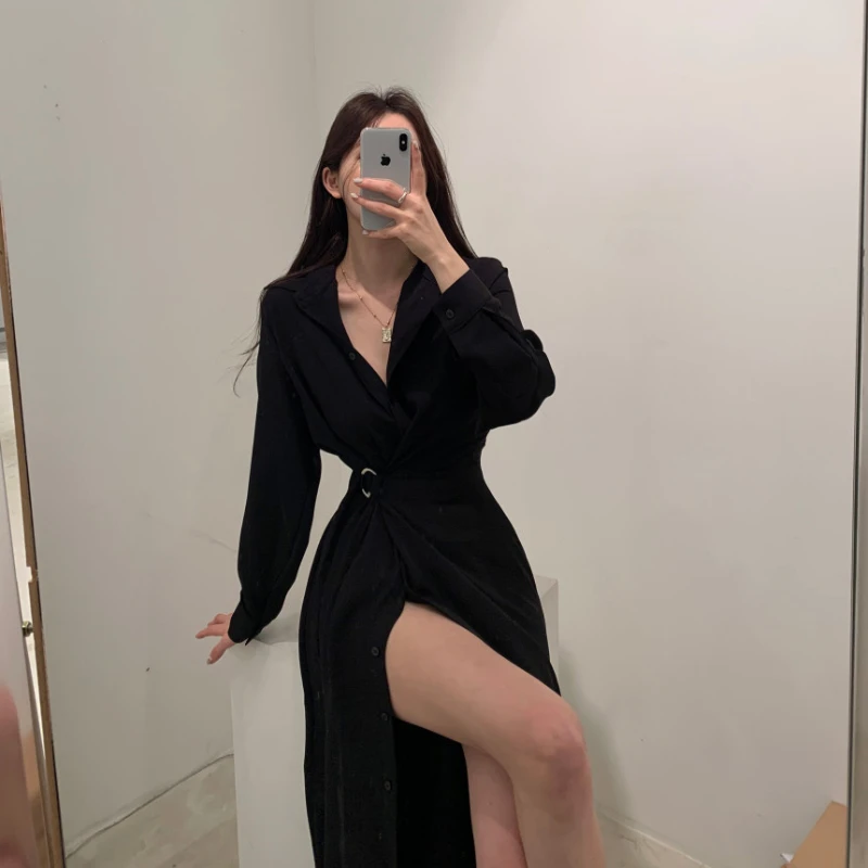 Женское винтажное длинное платье-рубашка элегантное кружевное платье в стиле