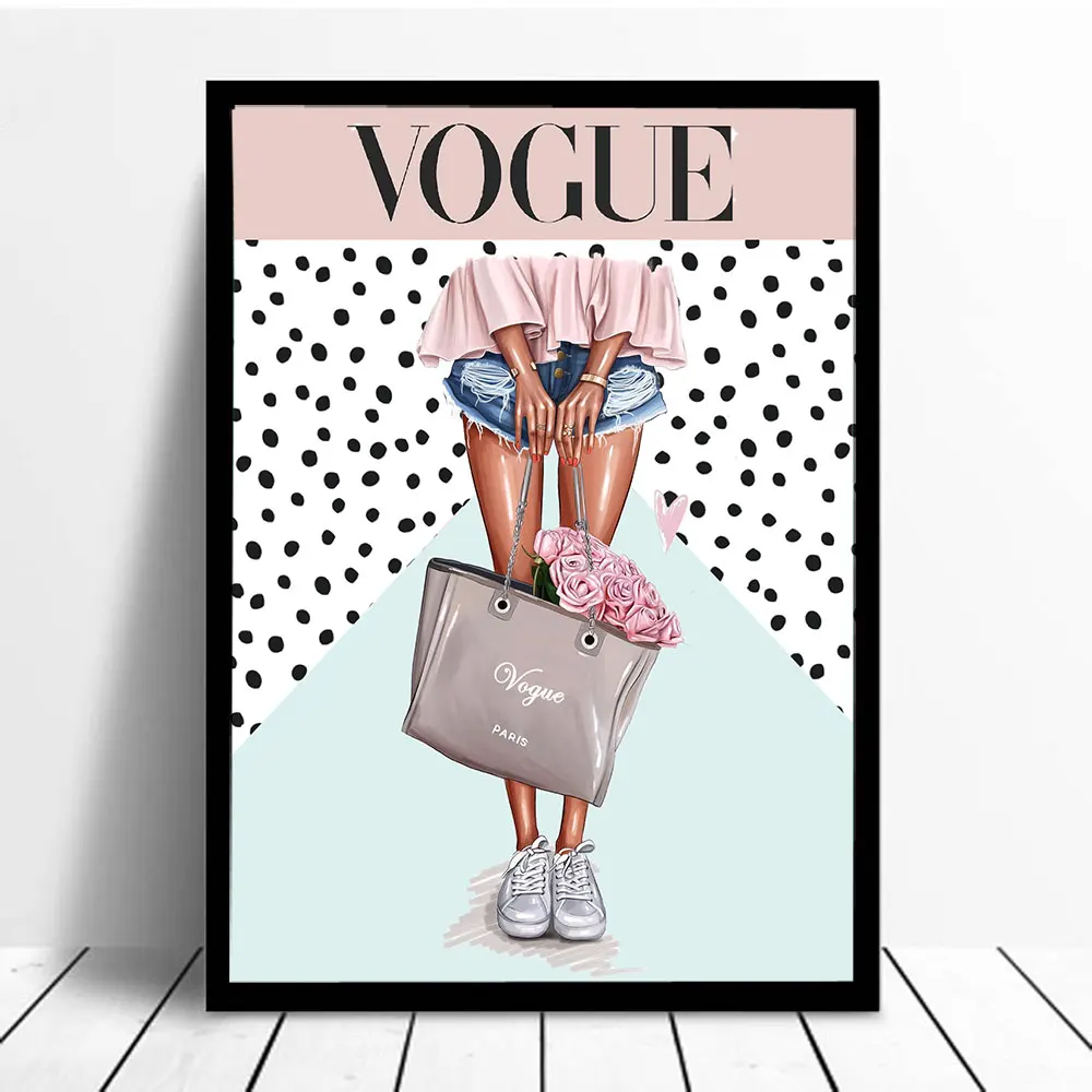 Черно белые пятна фон Vogue печать на стене иллюстрация девушка настенный