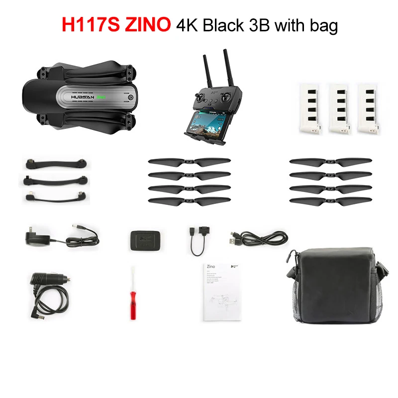 black 3B with bag Hubsan H117S Zino gps 5,8 Г 1 км Складная рукоятка с видом от первого лица в формате 4K UHD, Камера 3-осевому гидростабилизатору RC Дрон Квадрокоптер RTF высокое Скорость - Цвет: black 3B with bag