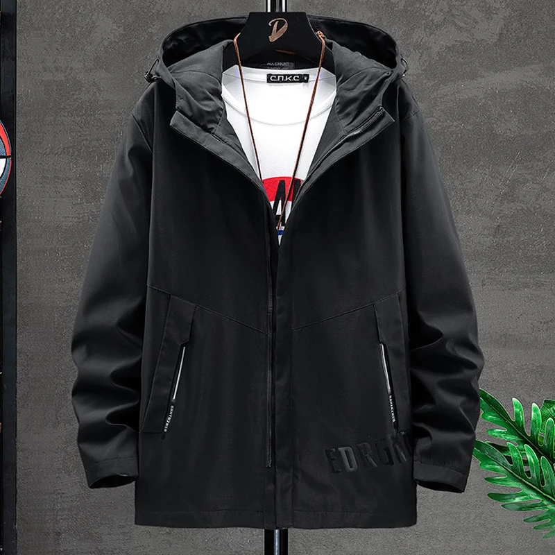 

Весна осень черная повседневная куртка мужская одежда размера плюс верхняя одежда с капюшоном пальто на молнии мужские ветровки куртки 6XL ...
