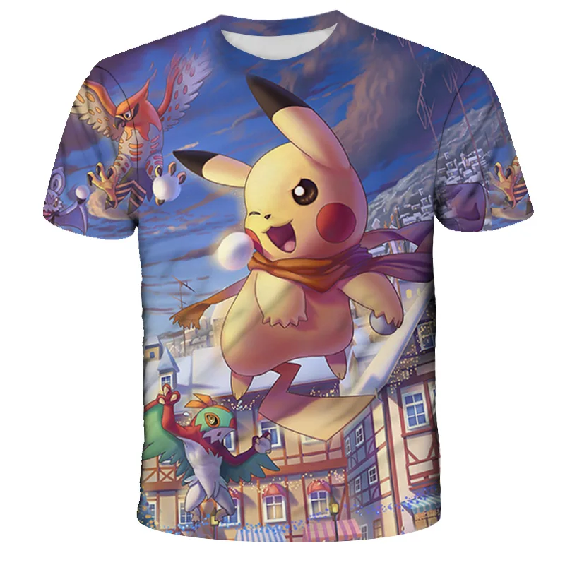 

3D Kids T-Shirts Cartoon Pikachu Cute Tops for Boys Girls Comics Tee Children Summer Short Sleeve Child T Shirts New 2021