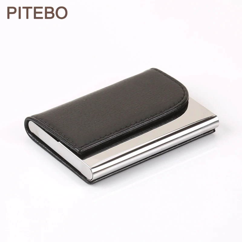 

PITEBO Large Capacity Business Card holder for men's annual conference gifts in stainless steel leather card caseBank card bag