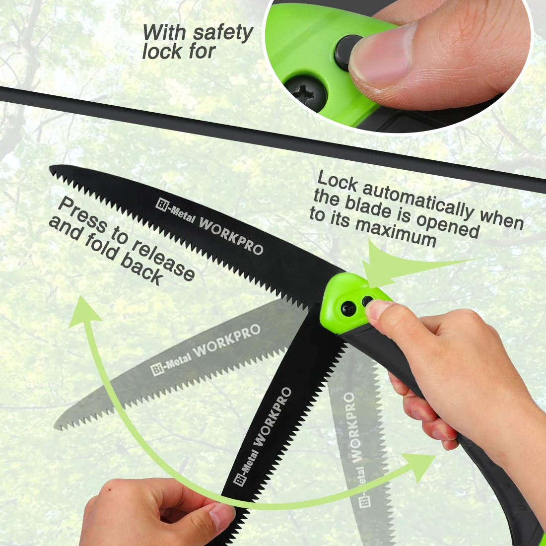 Складная штамповочная пила WORKPRO с 7-дюймовым лезвием для резки деревянных веток
