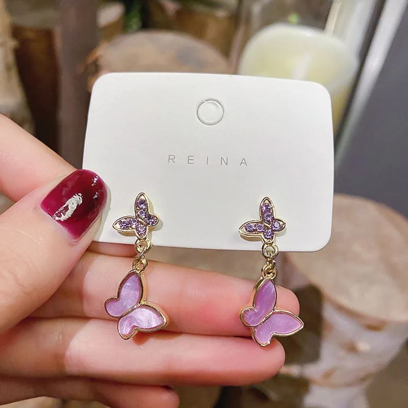 Женские серьги бабочки из эмали золотого цвета|Серьги-подвески| |
