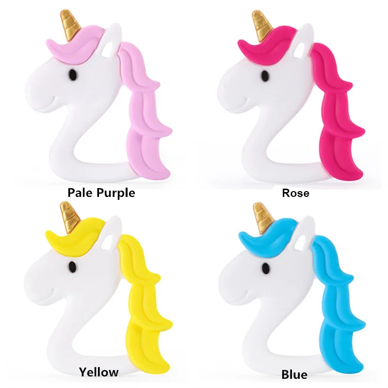 Chenkai-mordedor de unicornio de silicona para beb&eacute;, mordedor de dibujos animados para beb&eacute;, DIY, cadena de mordedor de lactancia, COLLAR COLGANTE, juguete, 5 uds.-4